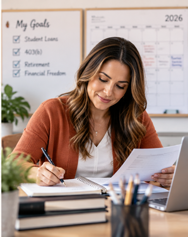 Educator reviewing long-term financial planning materials