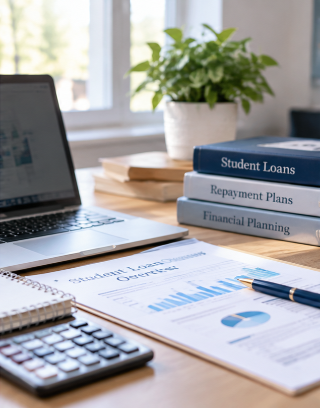 Student-loan and financial-planning materials on a desk