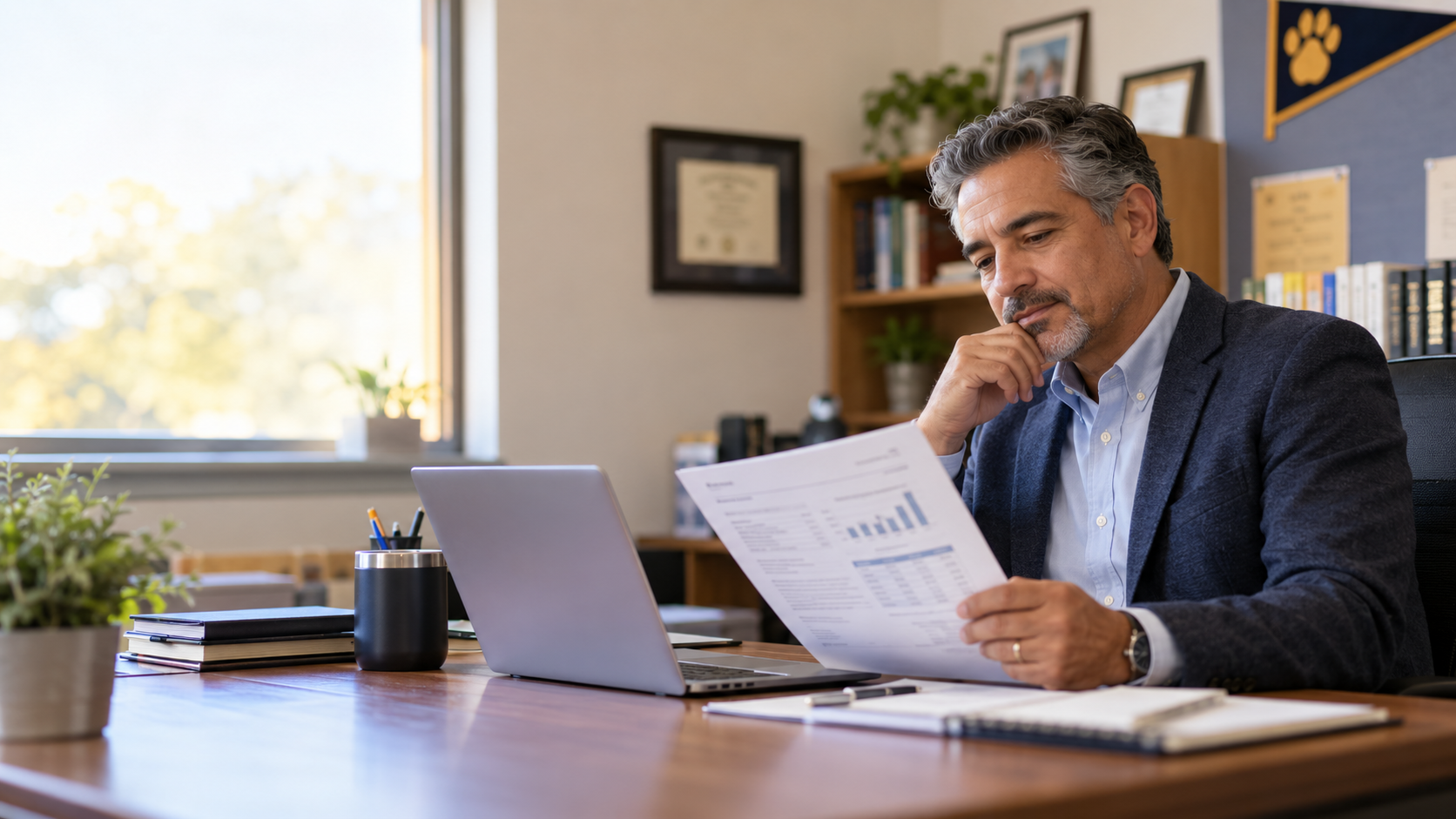 Educator reviewing retirement-planning information.