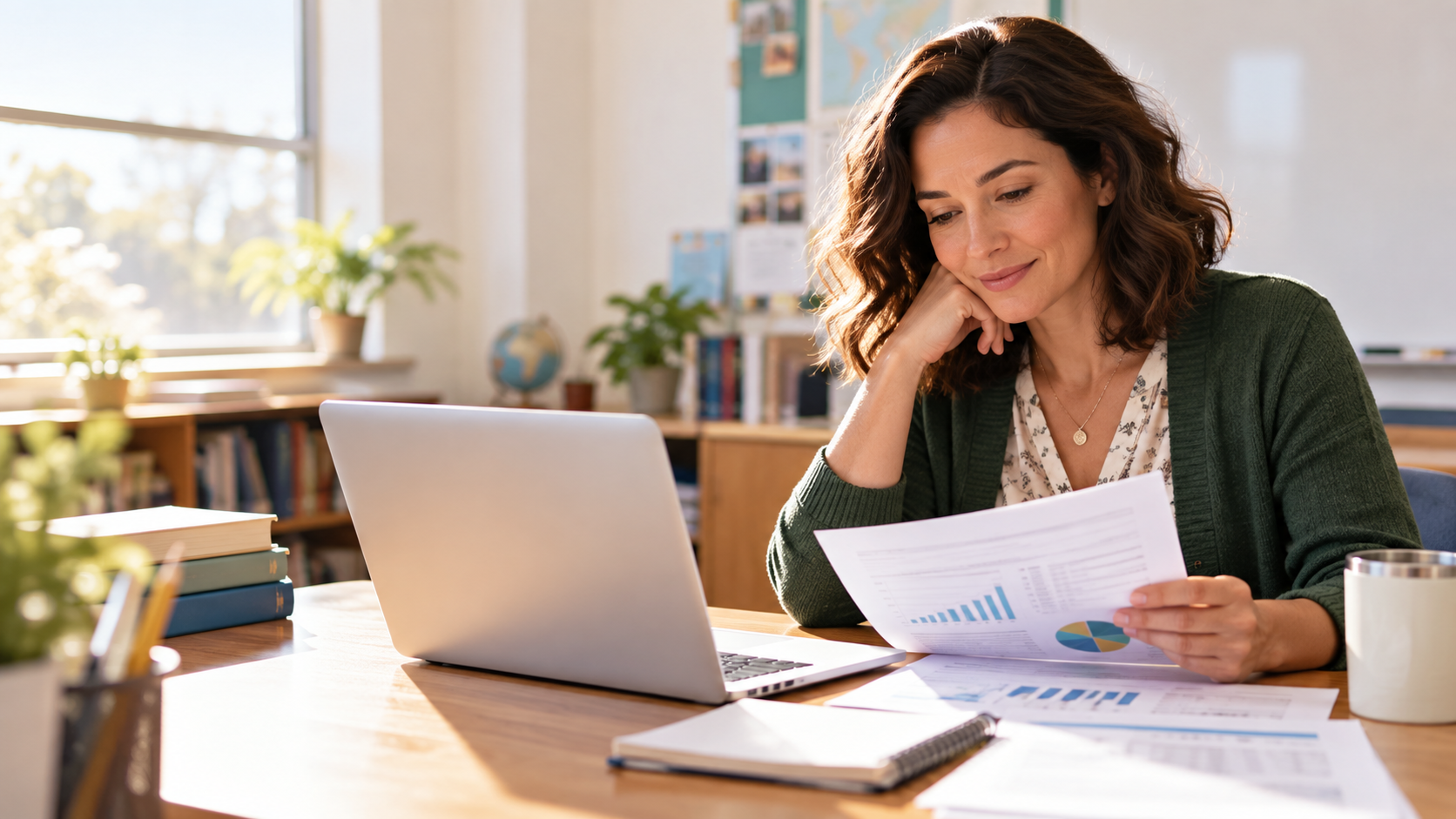 Educator reviewing retirement-planning information.