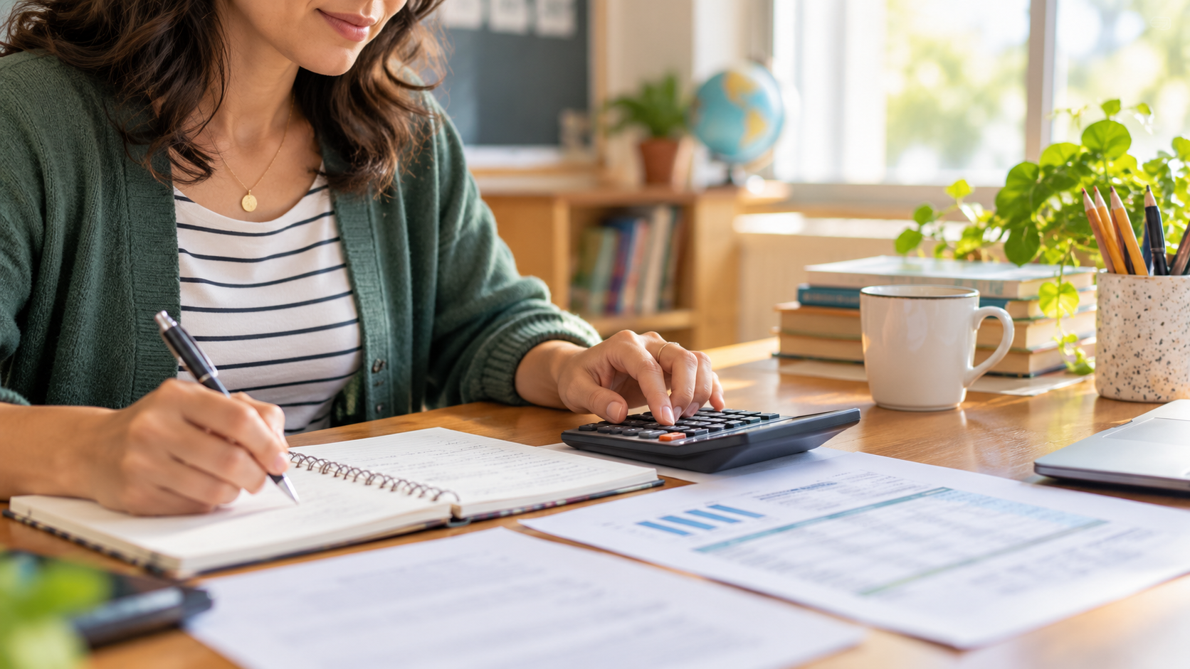Retirement contribution calculations and planning materials.